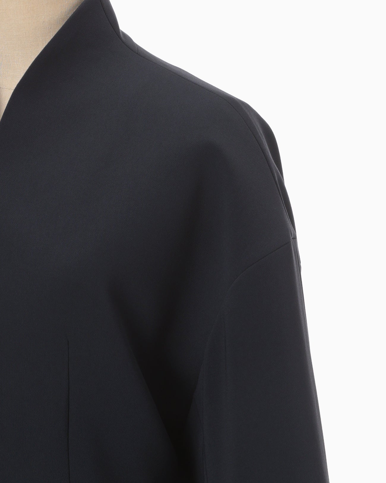 Acetate Polyester Collarless Short Jacket - navy