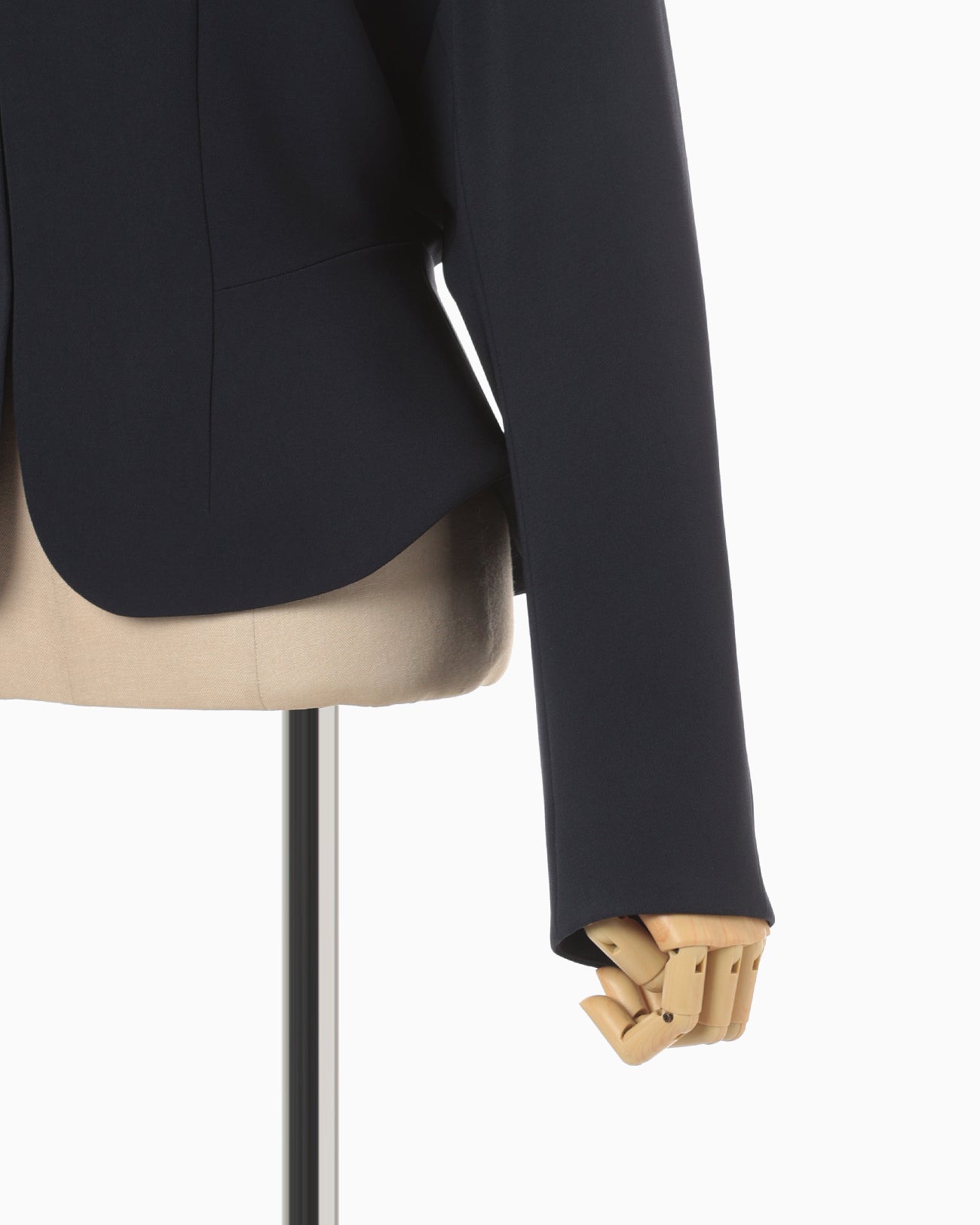 Acetate Polyester Collarless Short Jacket - navy