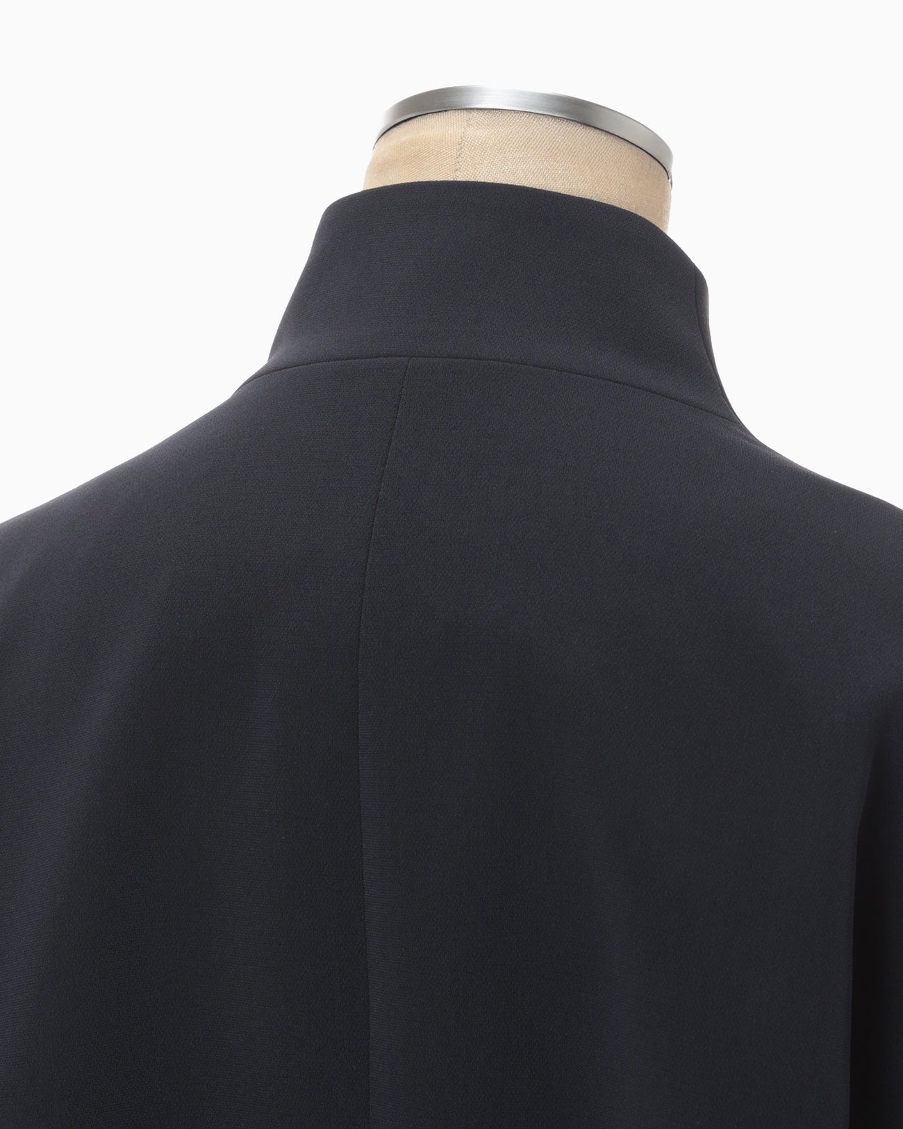 Acetate Polyester Collarless Short Jacket - navy