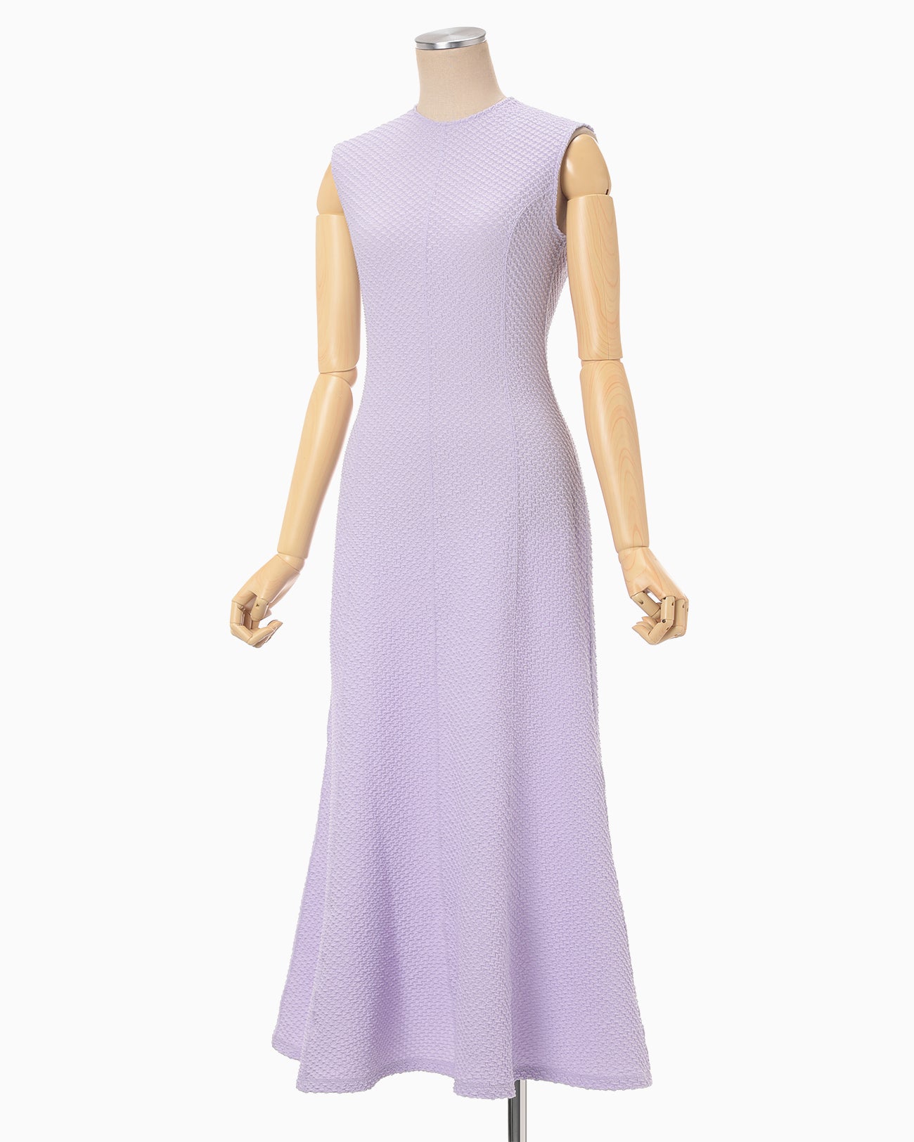 Shirring Jersey Jacquard Sleeveless Dress - lavender - Mame