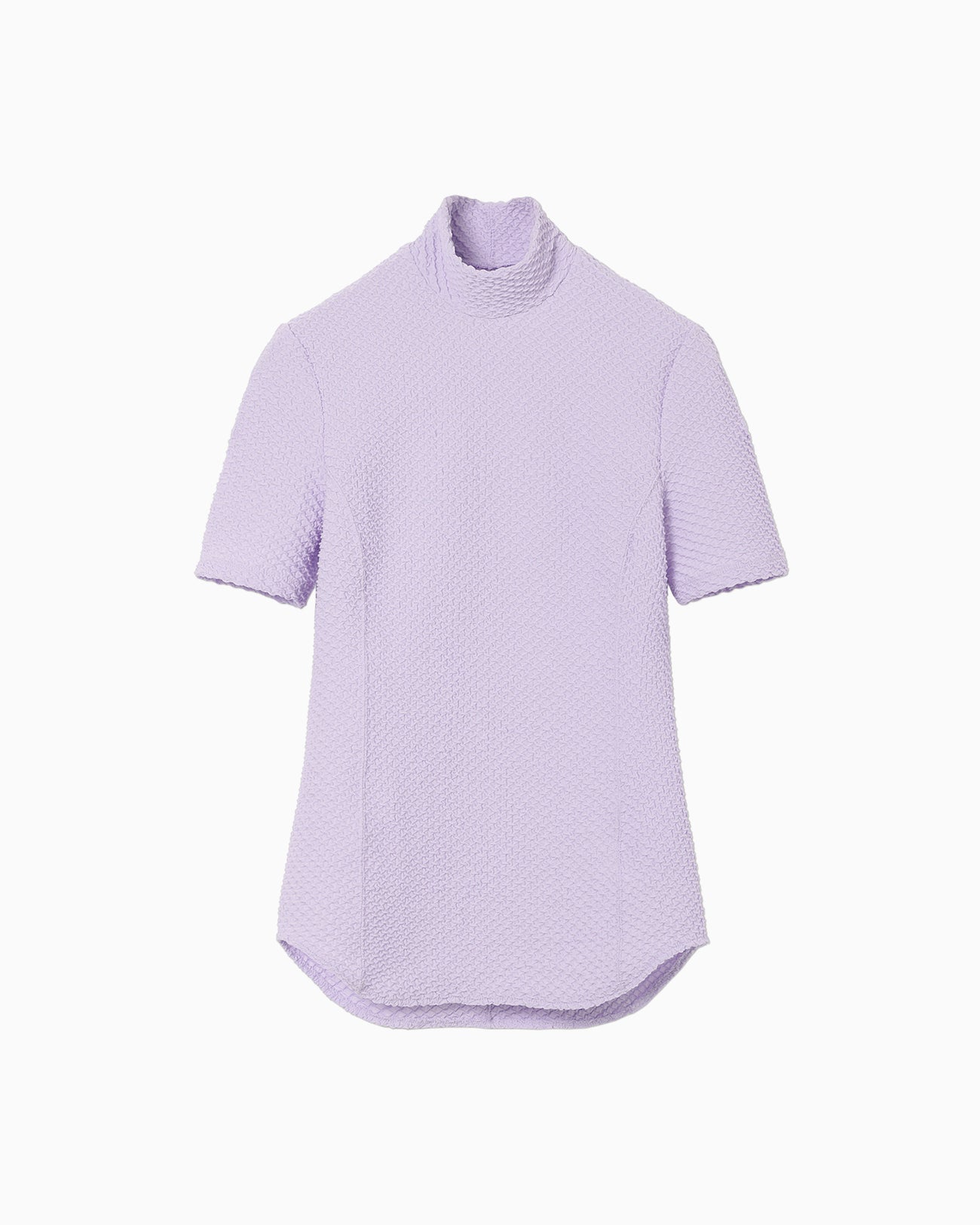 Shirring Jersey Jacquard High Neck Top - lavender - Mame