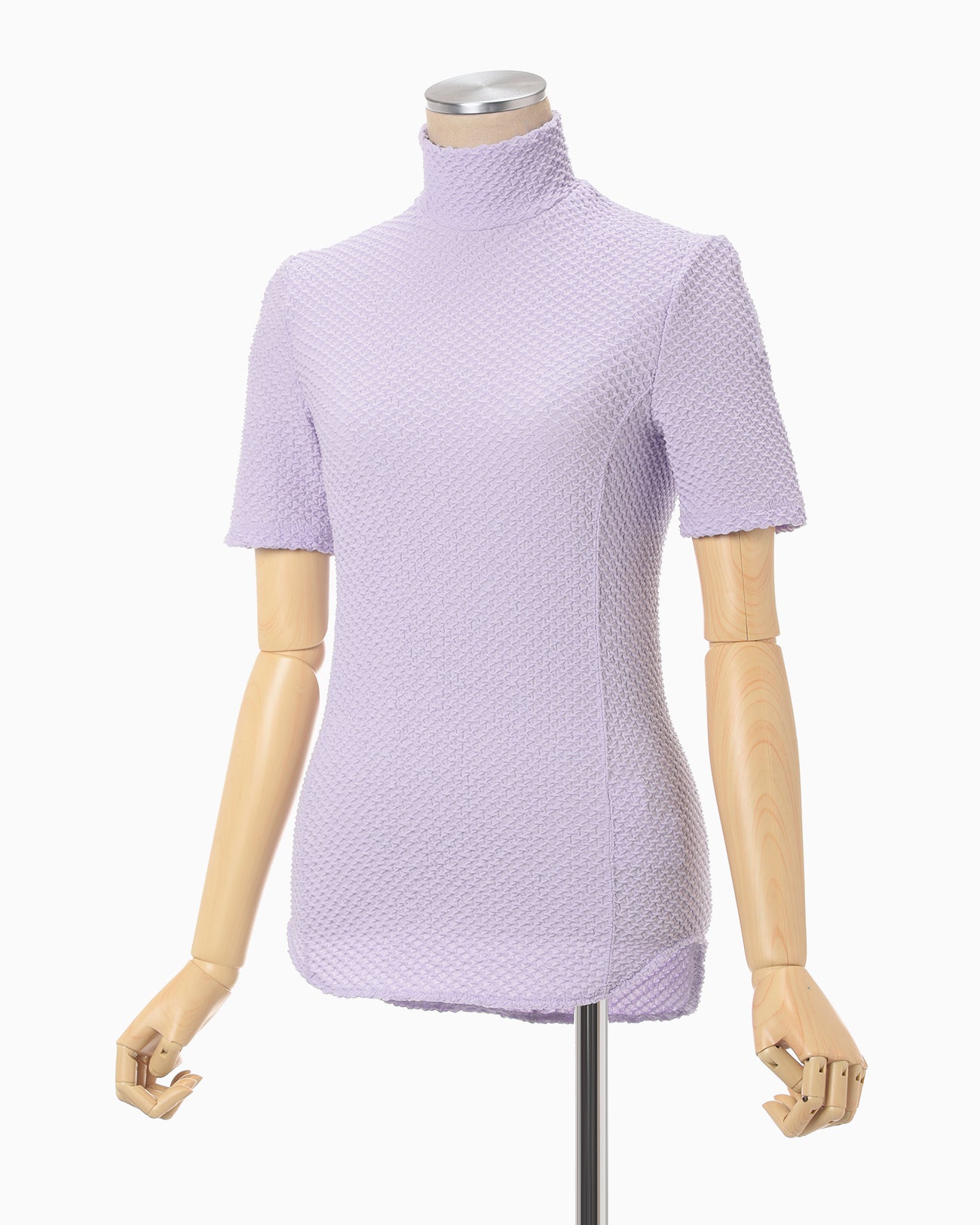 Shirring Jersey Jacquard High Neck Top - lavender