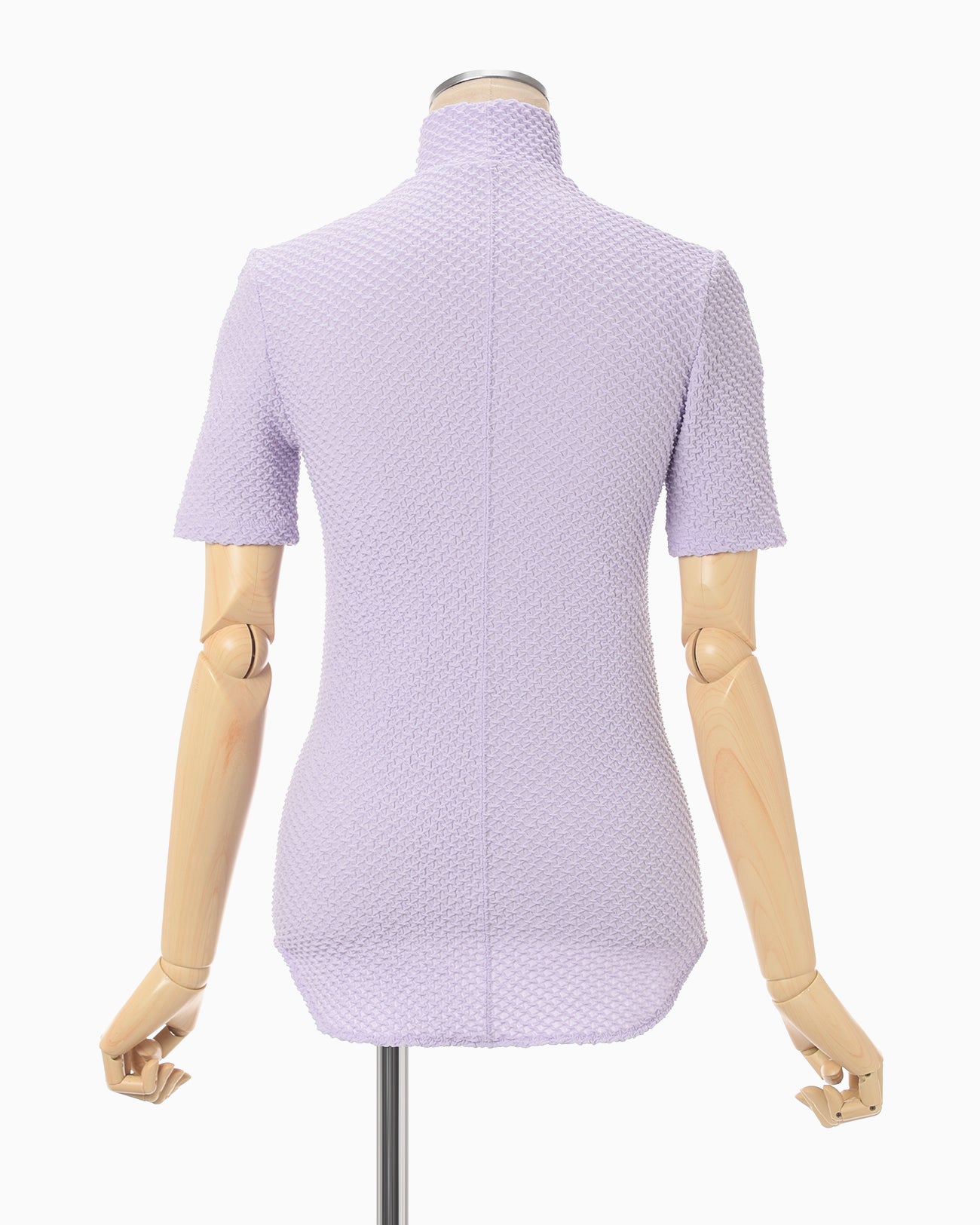 Shirring Jersey Jacquard High Neck Top - lavender