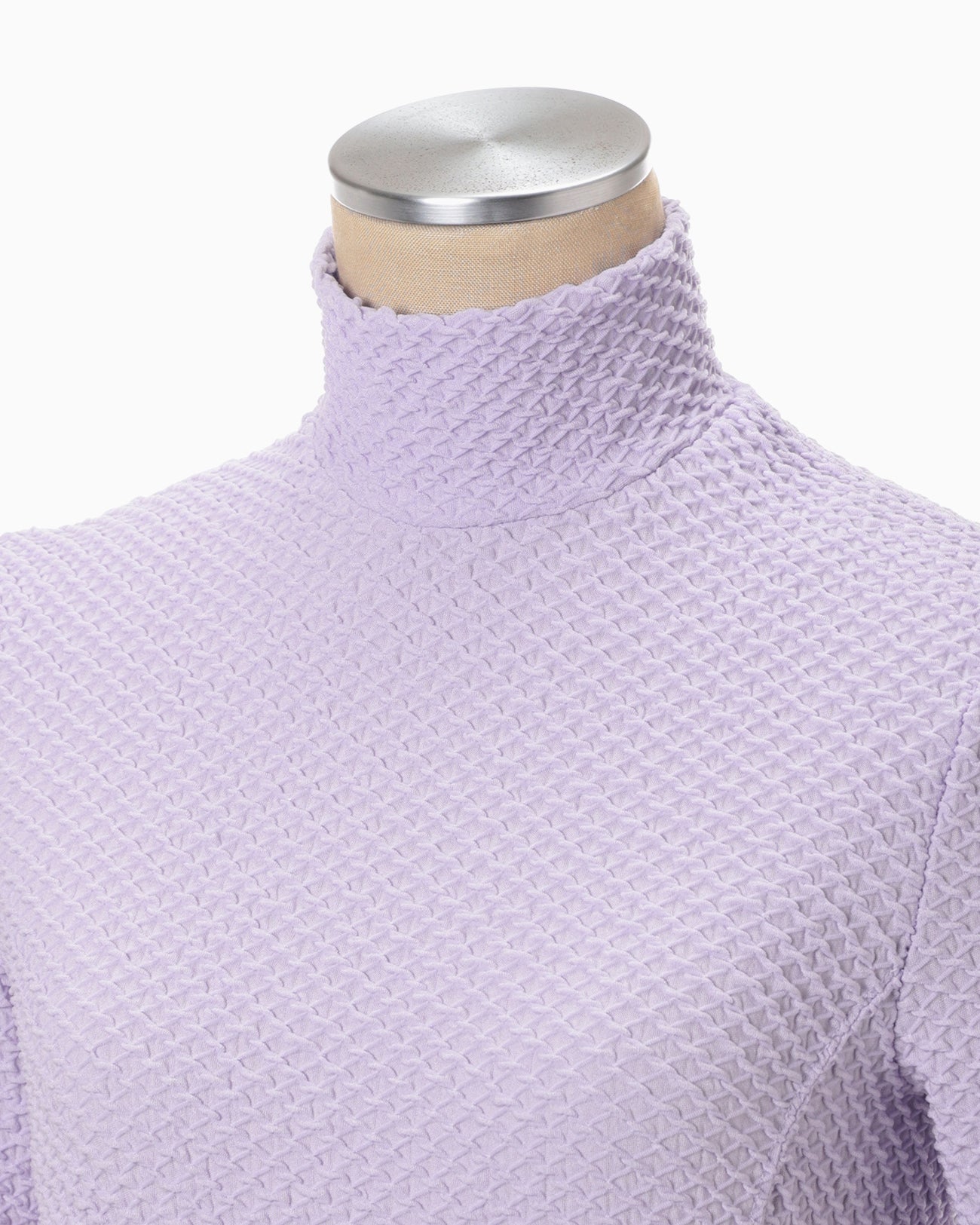 Shirring Jersey Jacquard High Neck Top - lavender - Mame