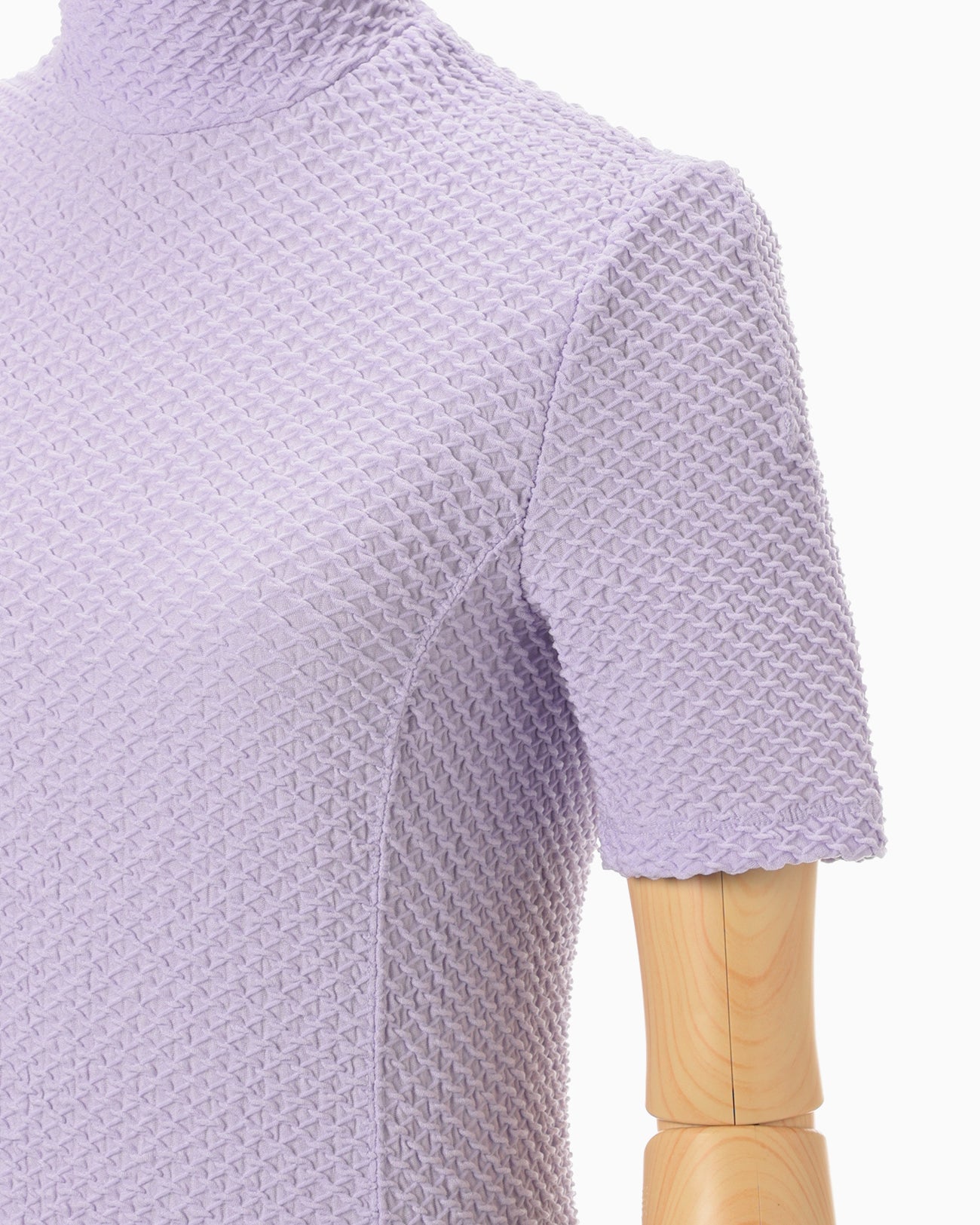 Shirring Jersey Jacquard High Neck Top - lavender - Mame