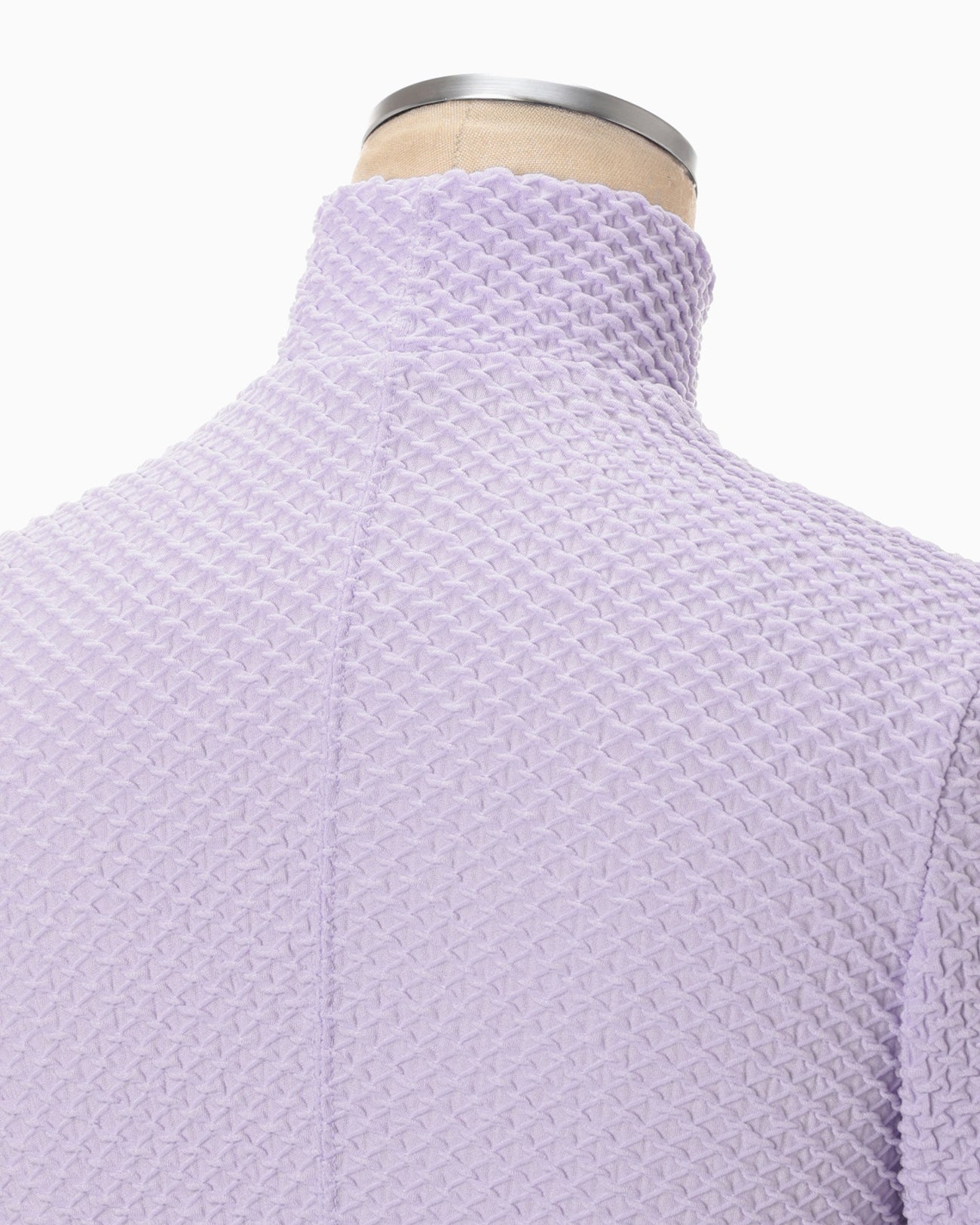 Shirring Jersey Jacquard High Neck Top - lavender