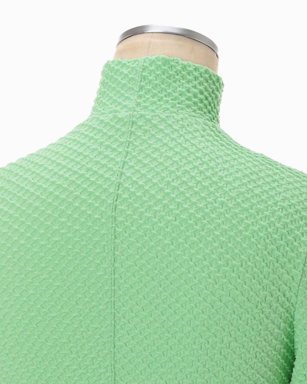 Shirring Jersey Jacquard High Neck Top - light green - Mame