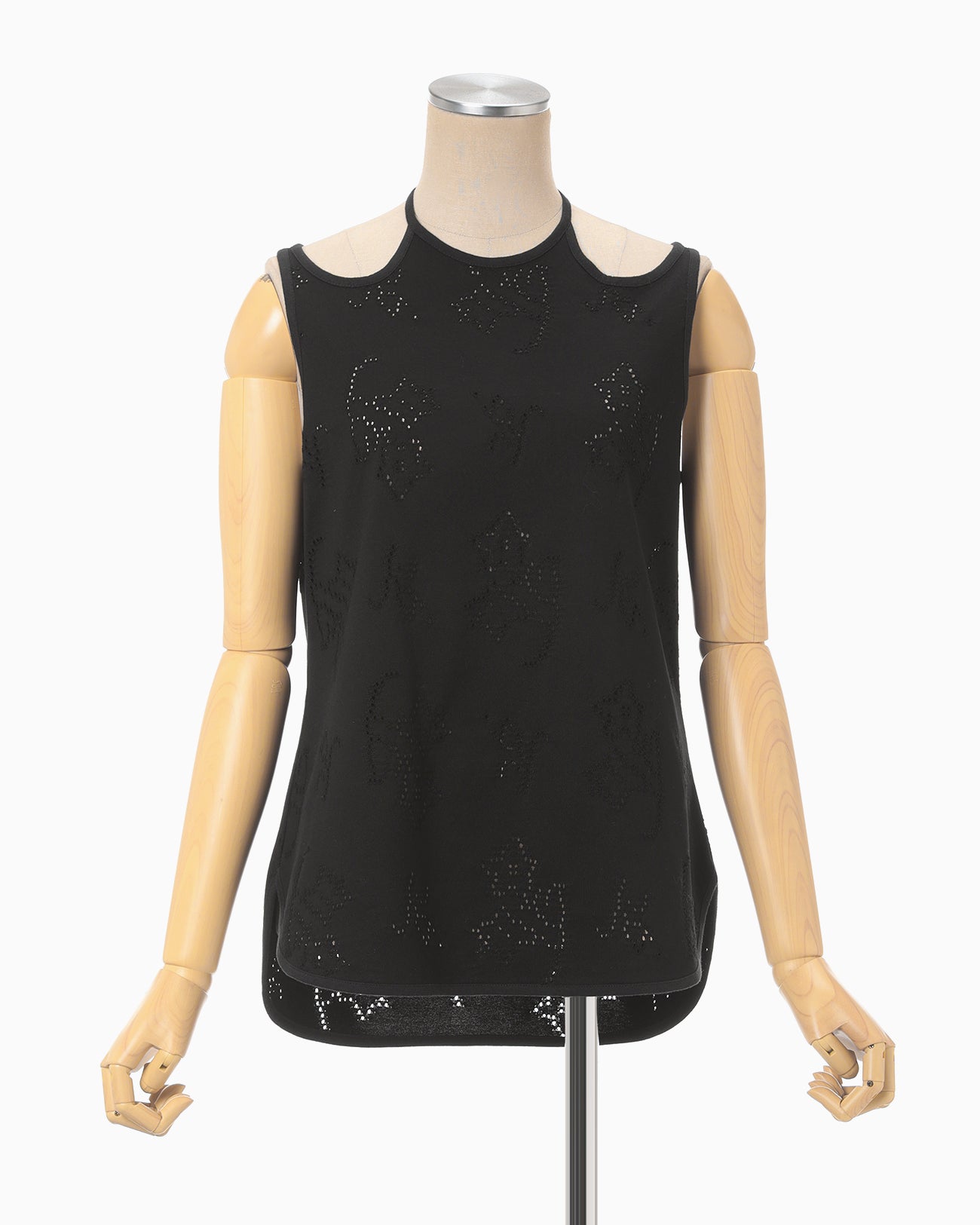 Eyelet Jersey Jacquard Sleeveless Top - black - Mame Kurogouchi