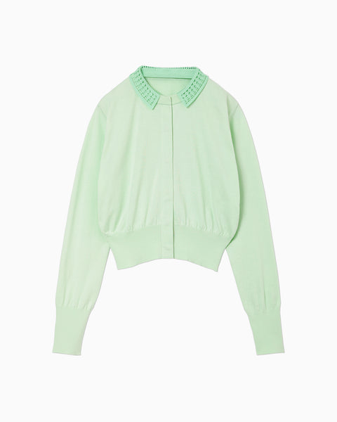 Detachable Embroidery Collar Knitted Cardigan - light green