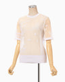 Nature Pattern Sheer Knitted Crew Neck Top - white