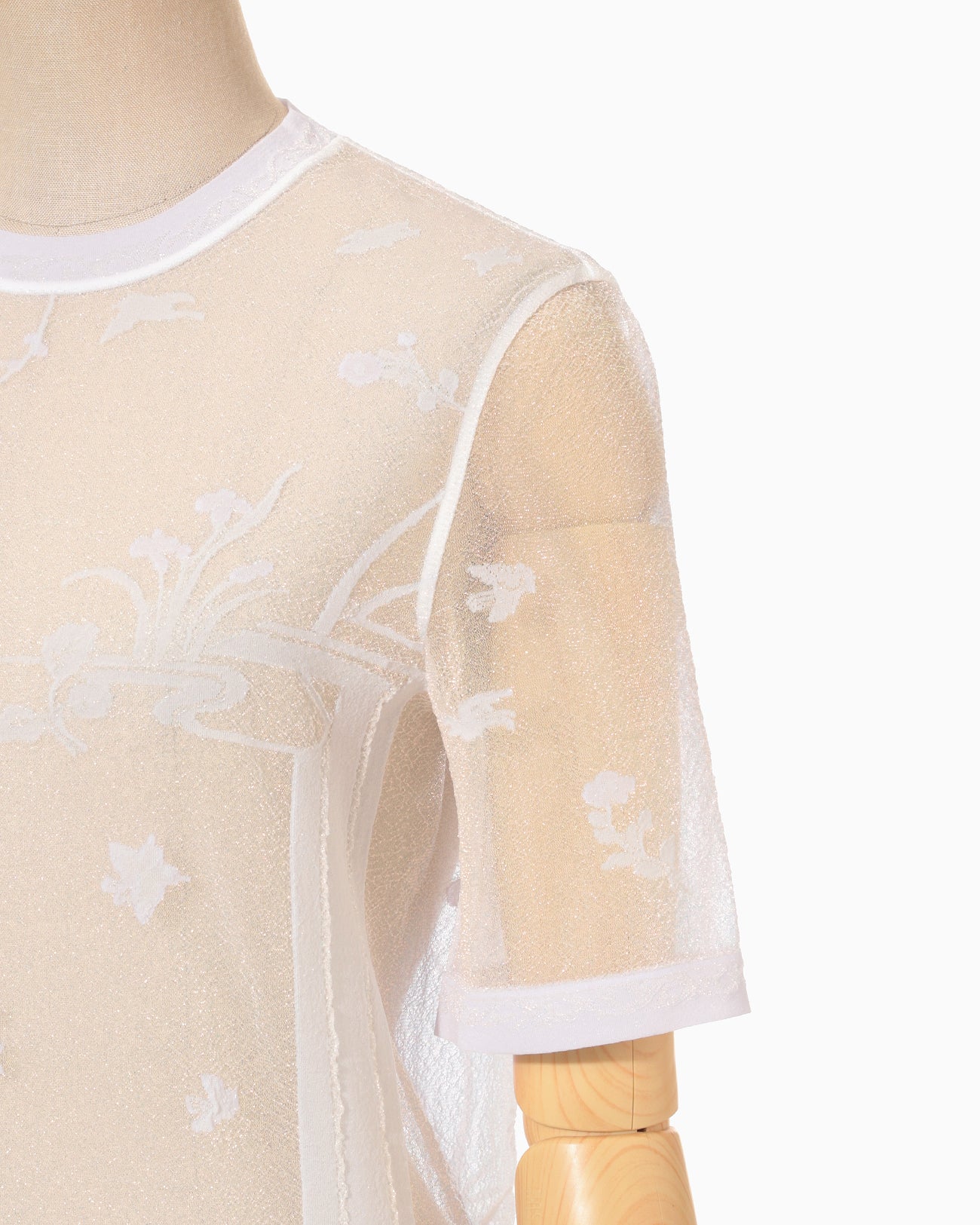 Nature Pattern Sheer Knitted Crew Neck Top - white - Mame