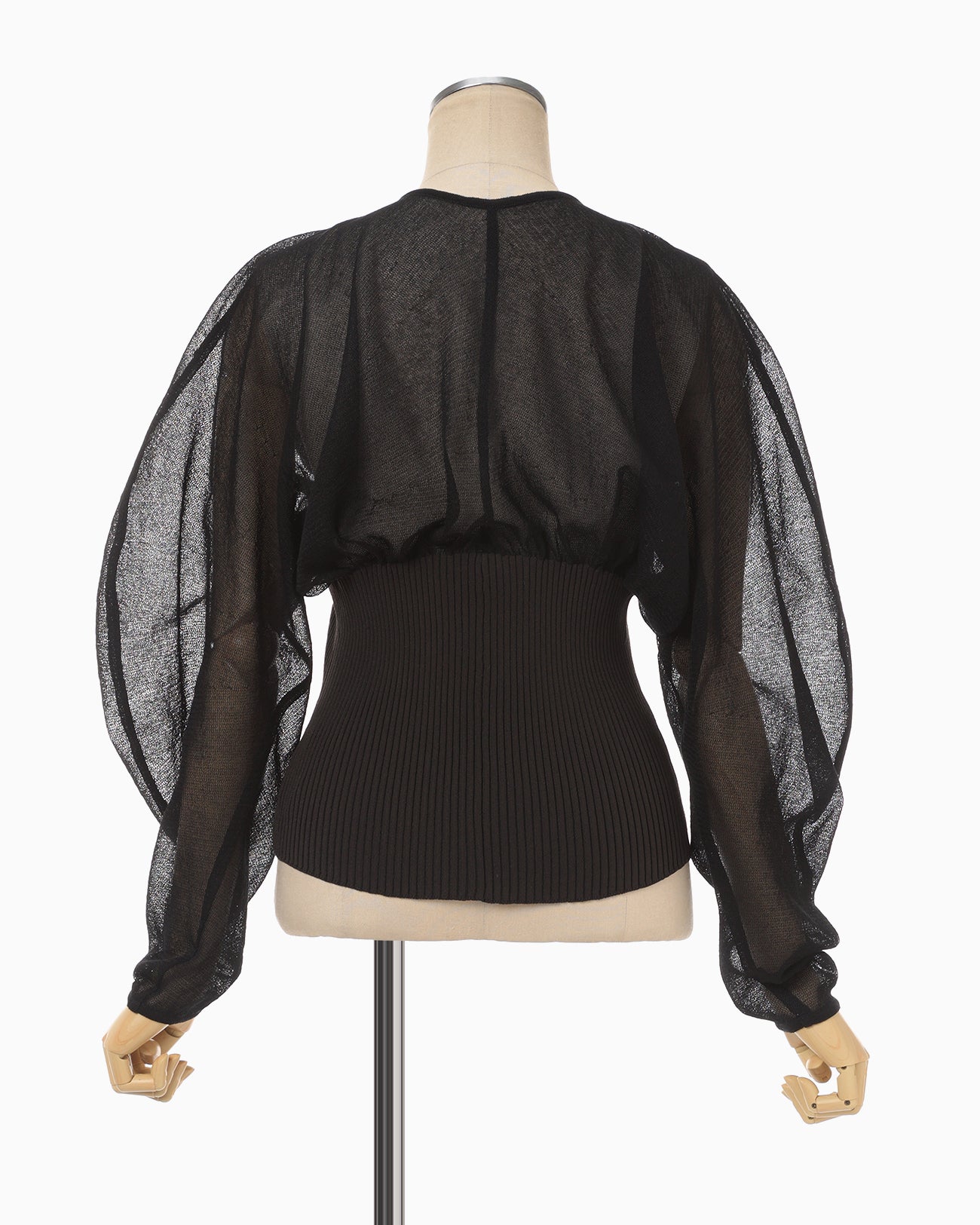Sheer Rounded Sleeve Knitted Cardigan - black - Mame Kurogouchi