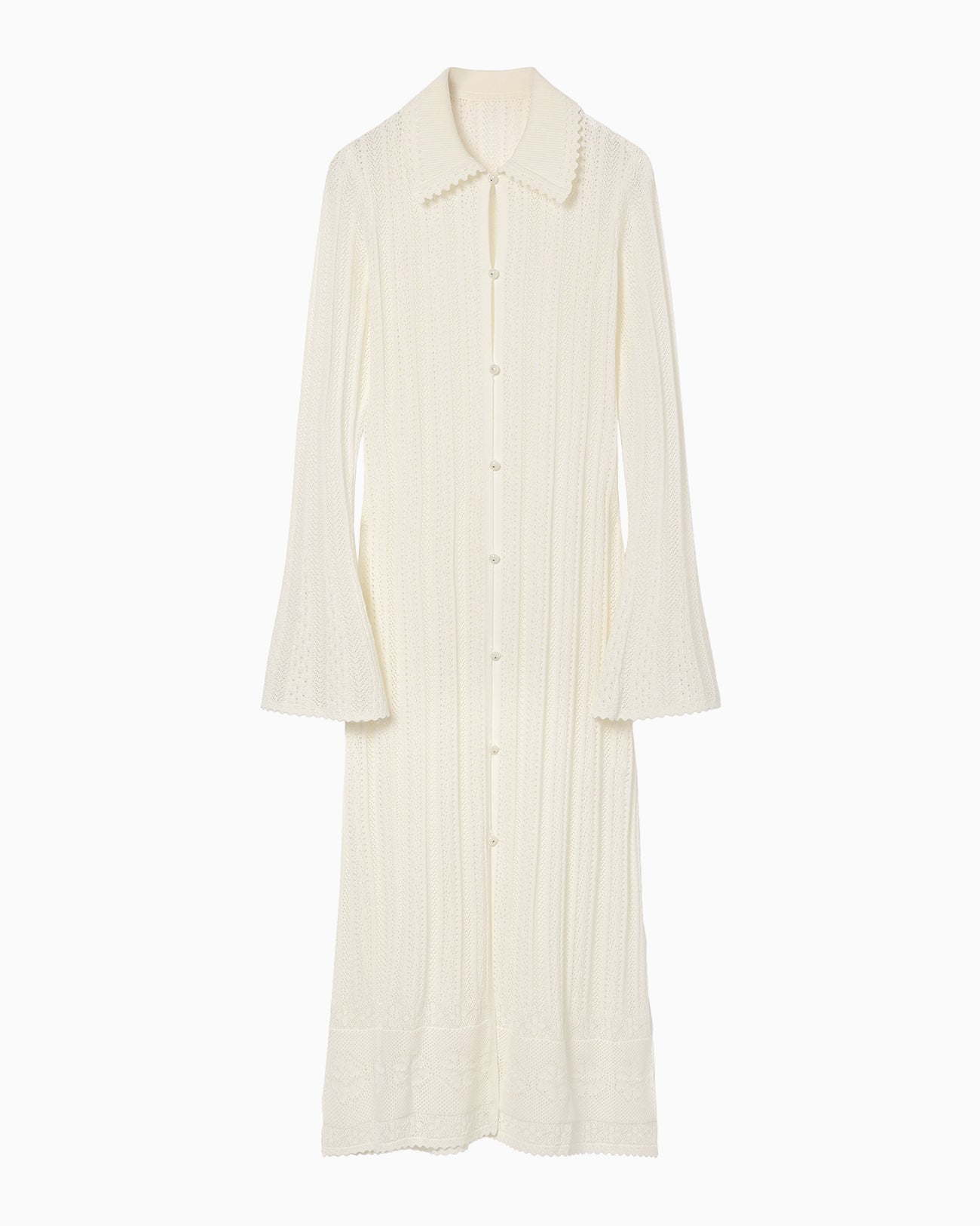 Lace Stripe Knitted Dress - white - Mame Kurogouchi