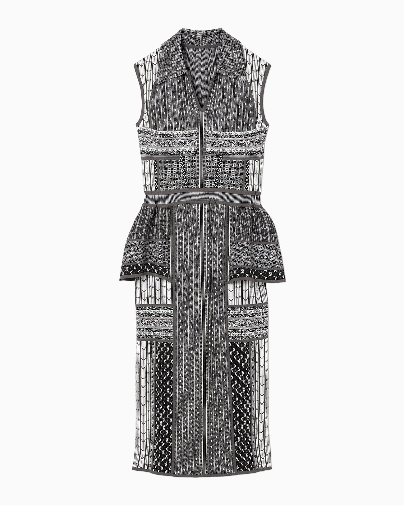 Geometric Pattern Knitted Dress - grey