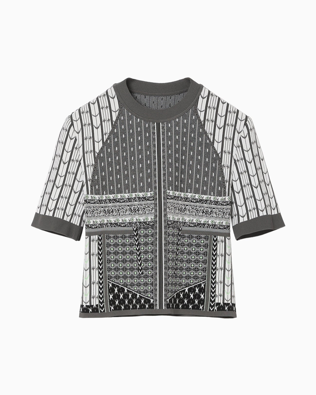 Geometric Pattern Knitted Top - grey