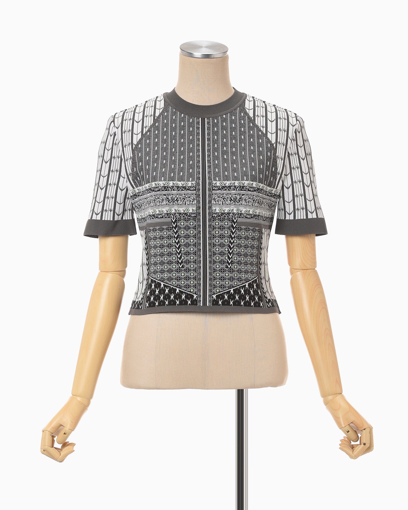 Geometric Pattern Knitted Top - grey