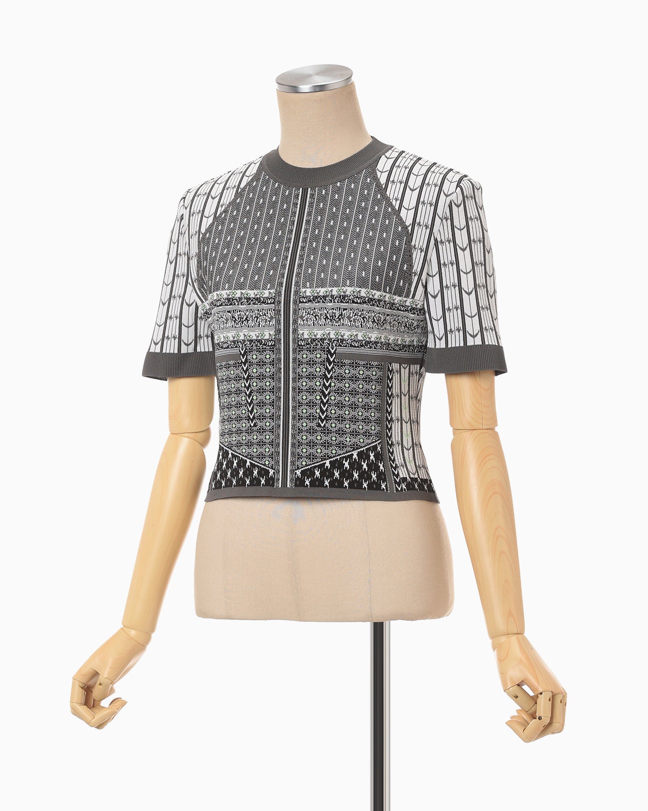 Geometric Pattern Knitted Top - grey
