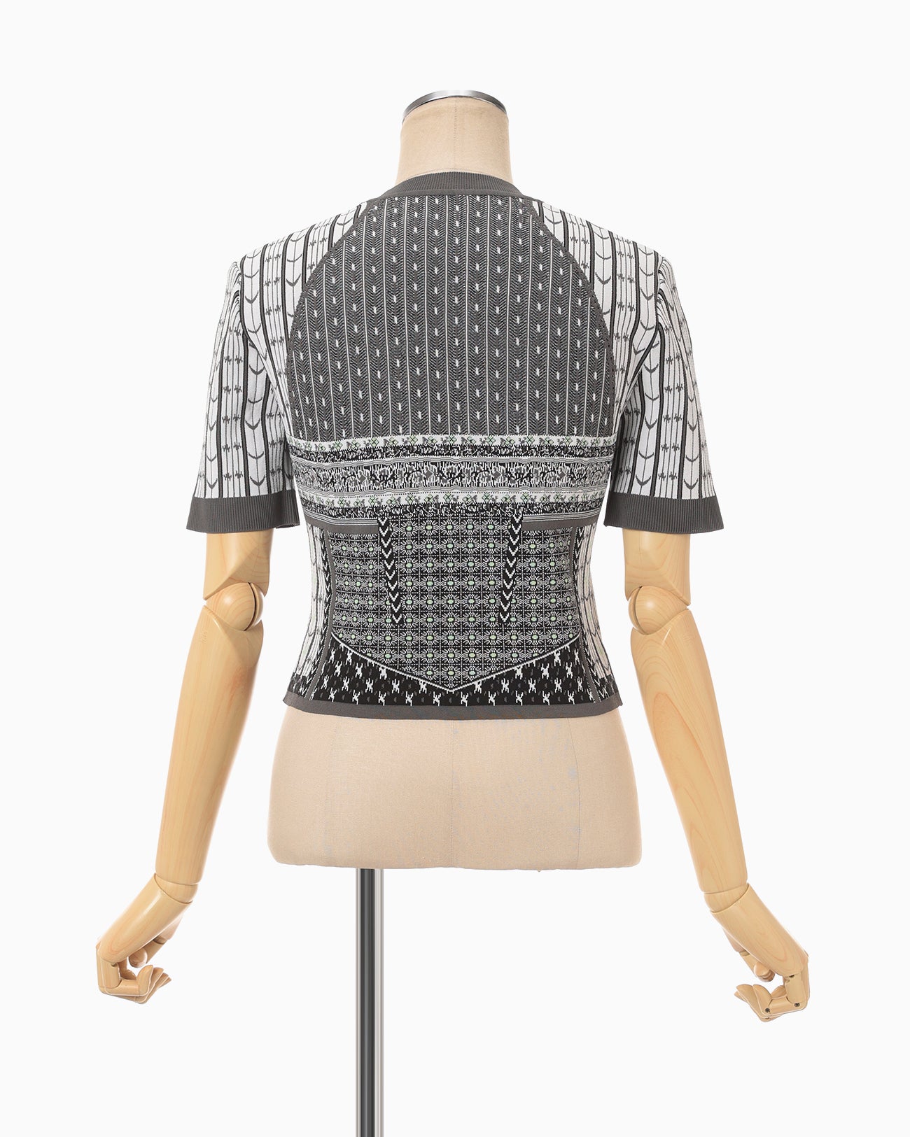 Geometric Pattern Knitted Top - grey