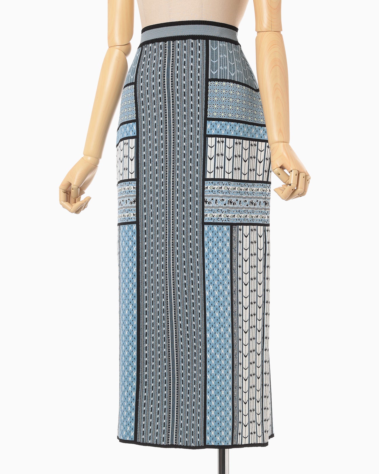 Geometric Pattern Knitted Skirt - blue