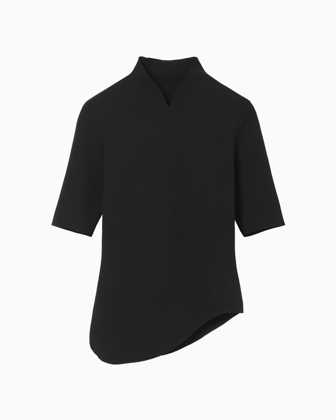 Asymmetric Neck Knitted Top - black