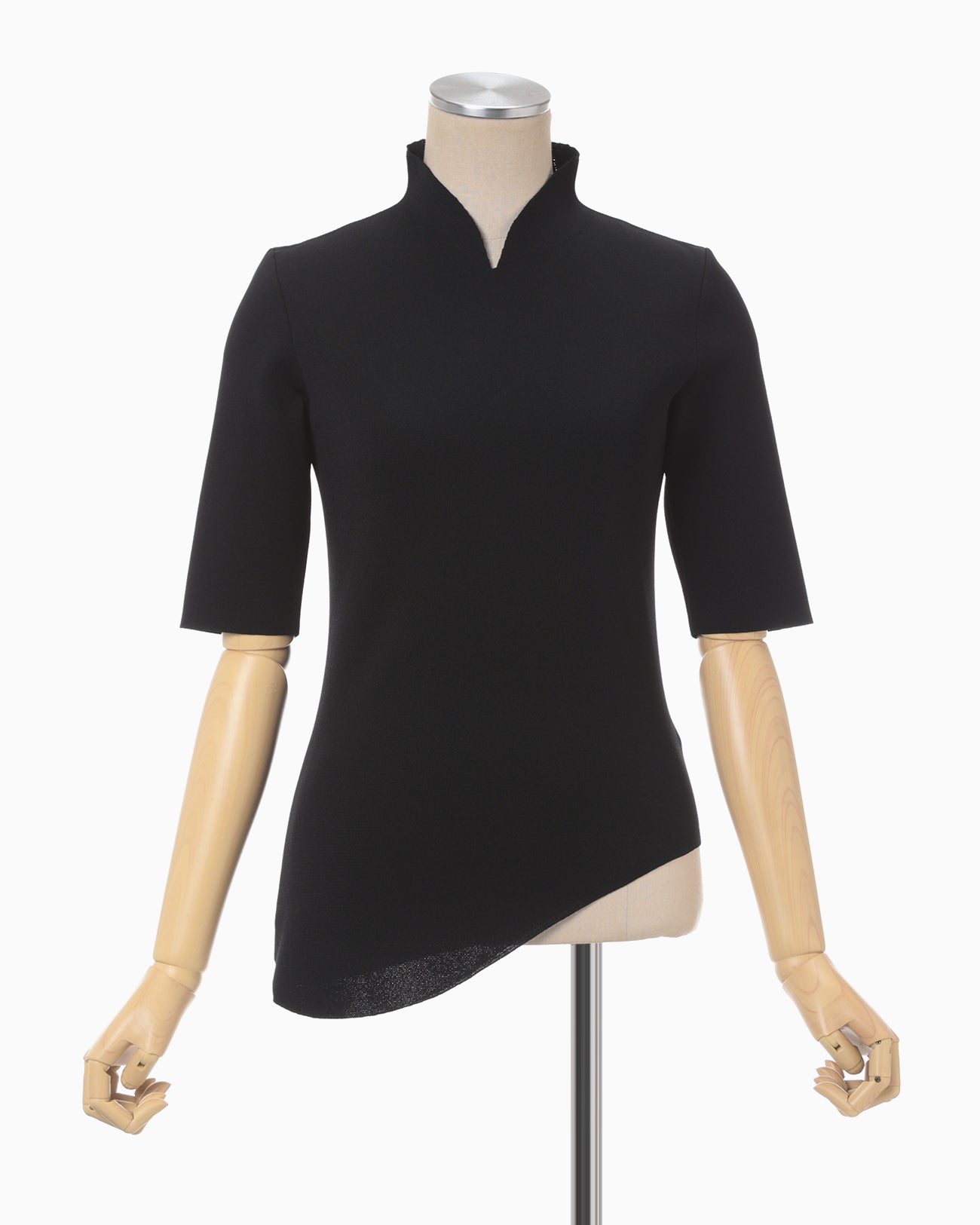 Asymmetric Neck Knitted Top - black
