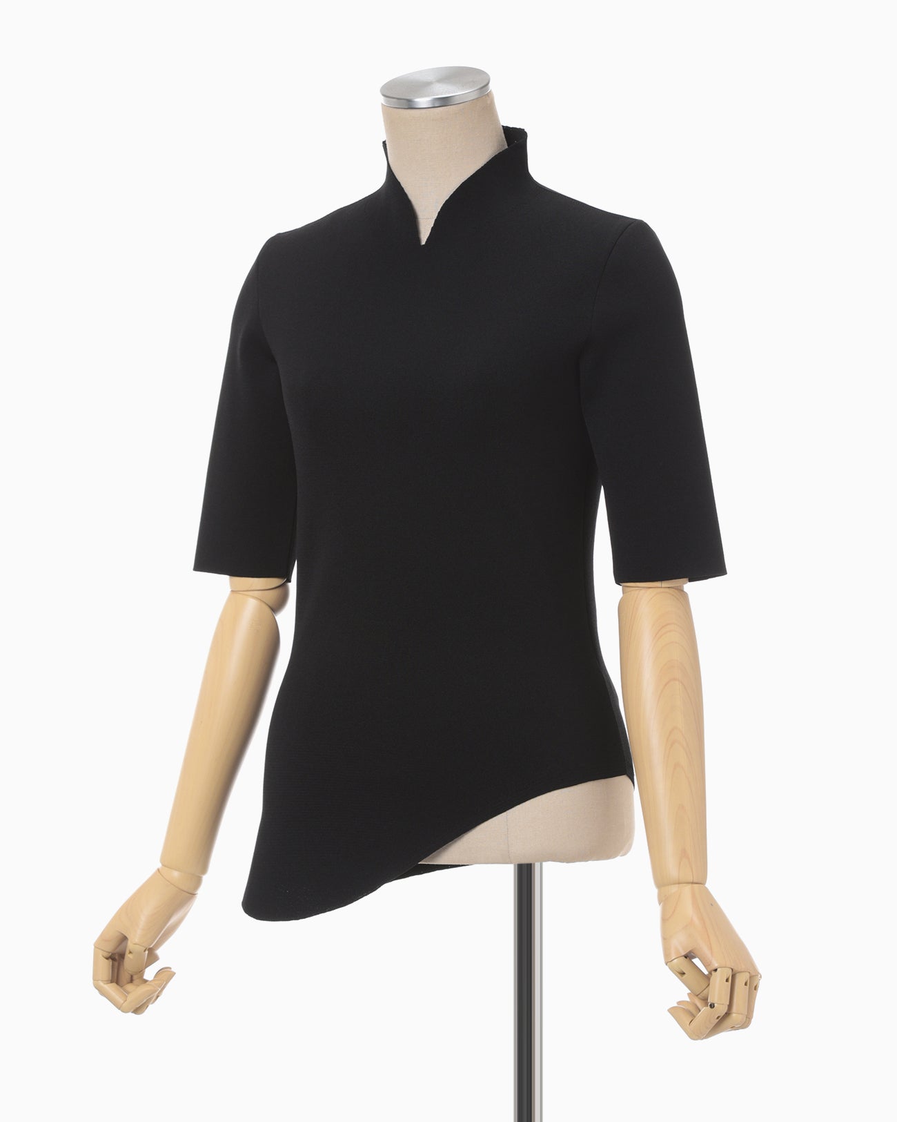 Asymmetric Neck Knitted Top - black