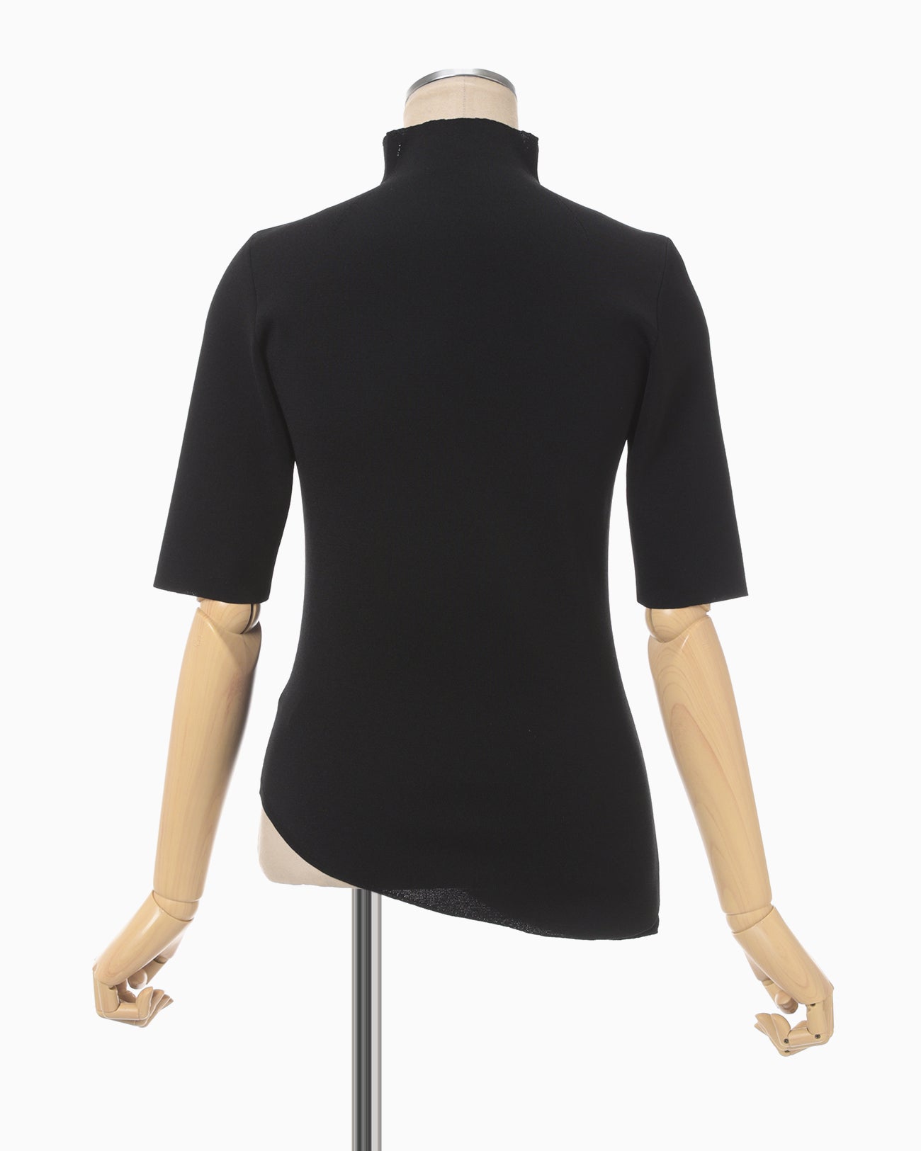 Asymmetric Neck Knitted Top - black