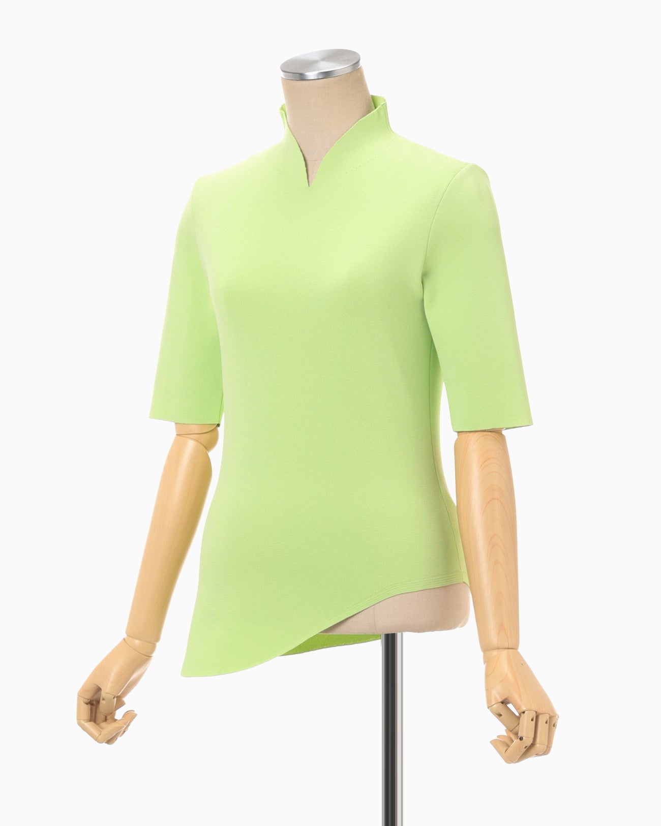 Asymmetric Neck Knitted Top - light green