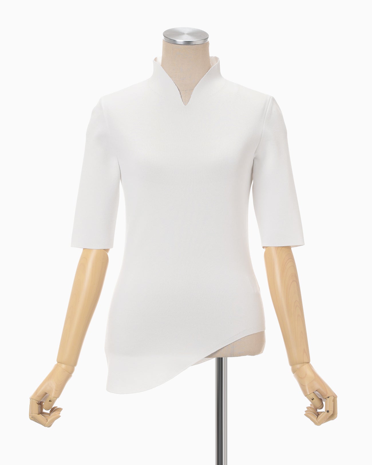 Asymmetric Neck Knitted Top - white
