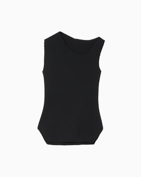 Asymmetric Neck Knitted Sleeveless Top - black