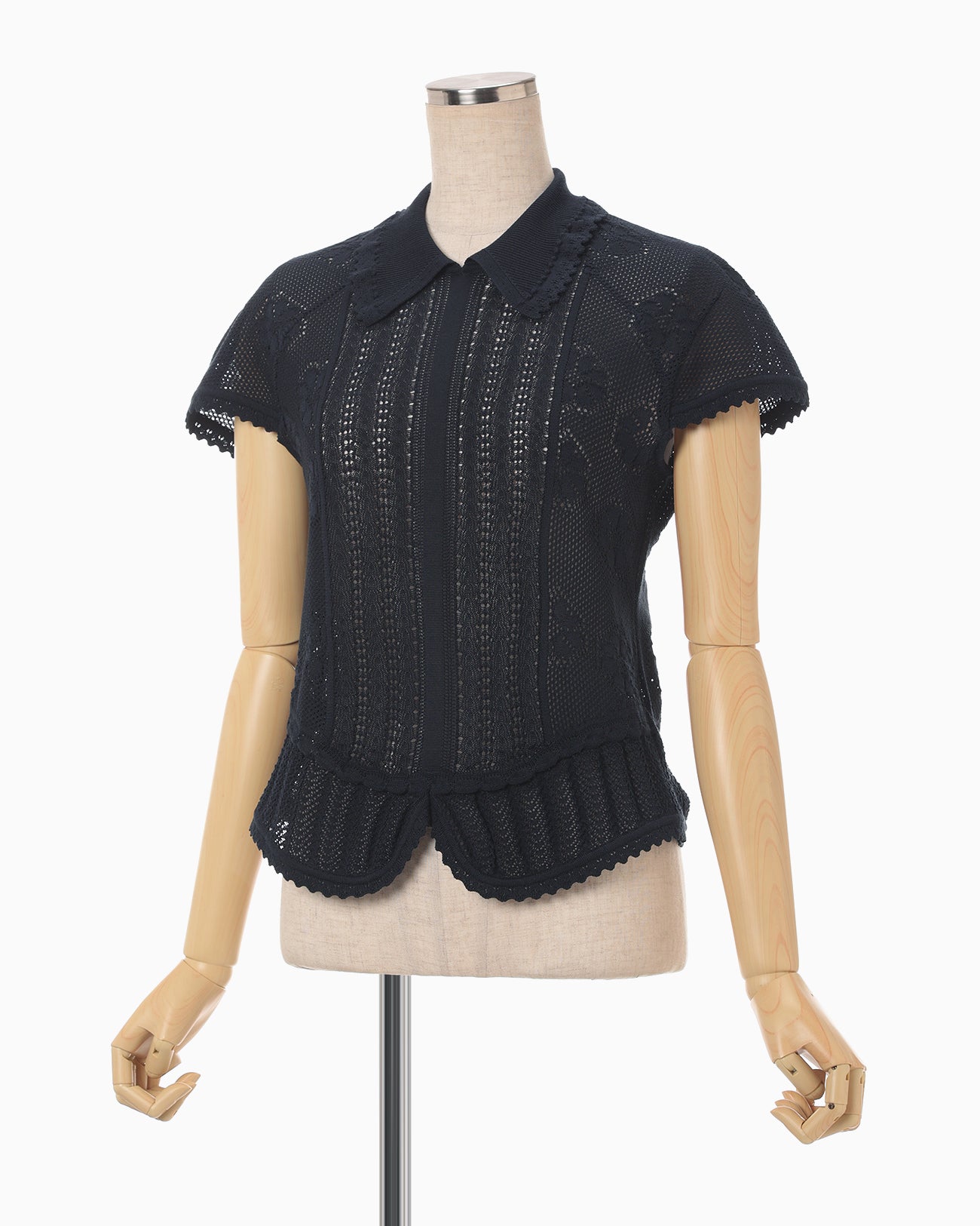 Lace Stripe Knitted Top - navy