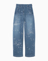 Nature Pattern Jacquard Wide Leg Jeans - blue