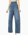 Nature Pattern Jacquard Wide Leg Jeans - blue