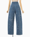 Nature Pattern Jacquard Wide Leg Jeans - blue