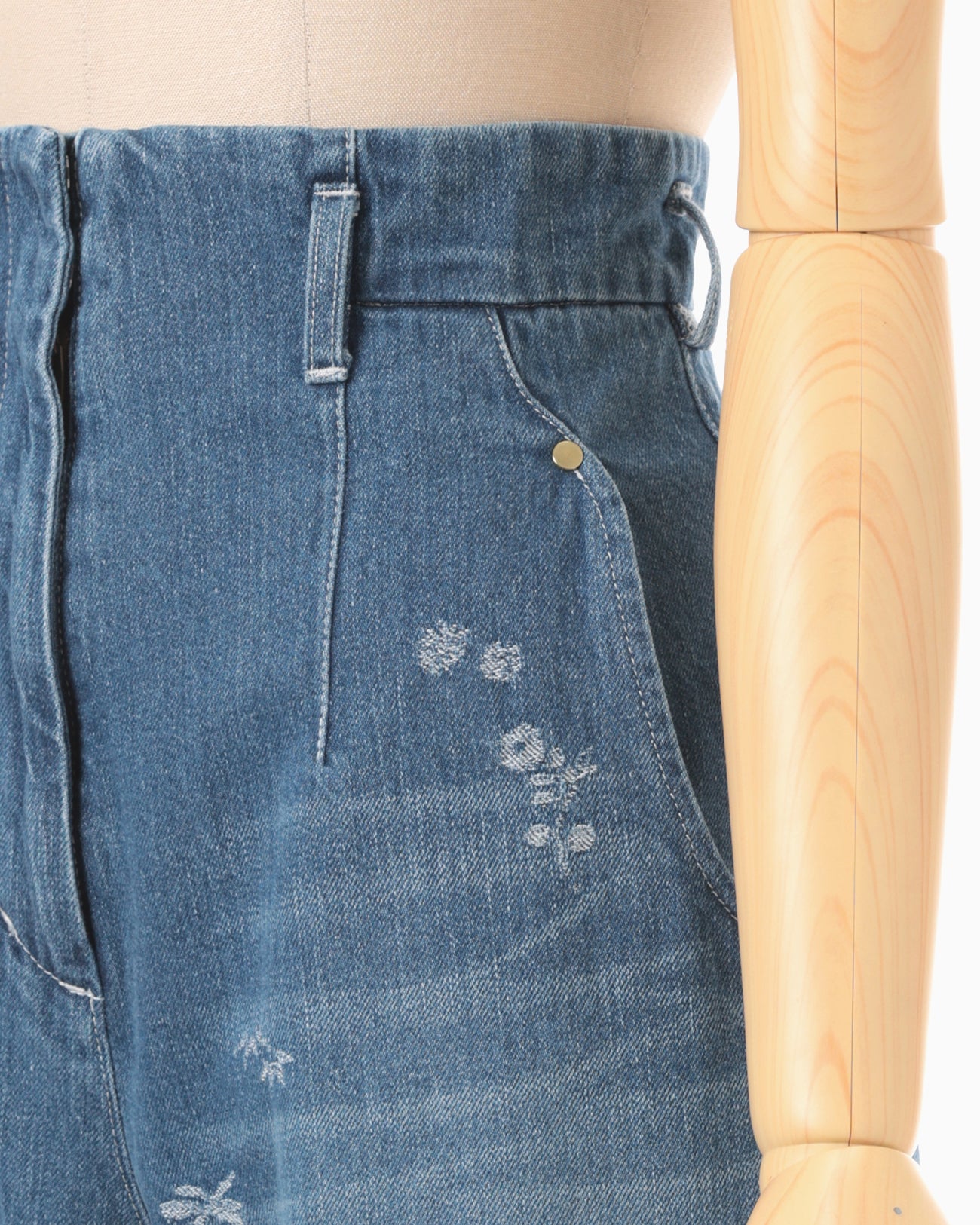Nature Pattern Jacquard Wide Leg Jeans - blue