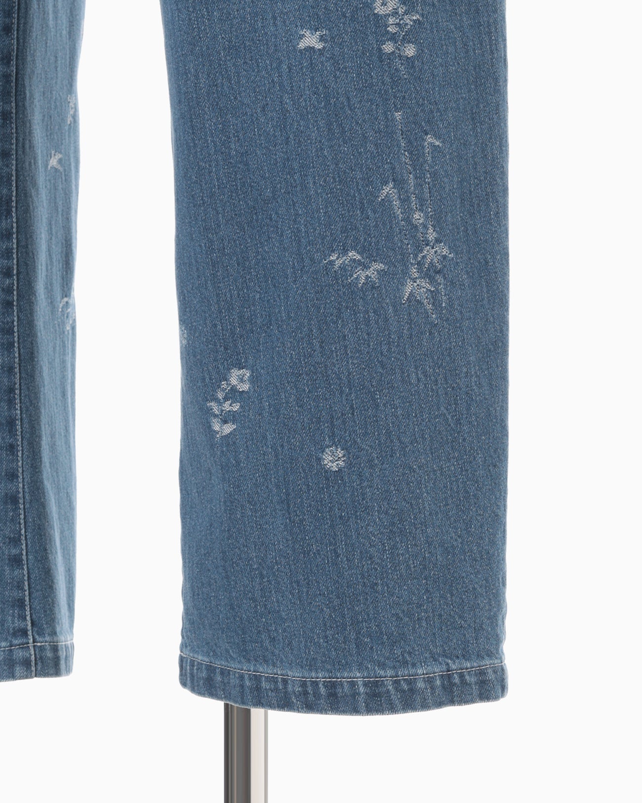 Nature Pattern Jacquard Wide Leg Jeans - blue