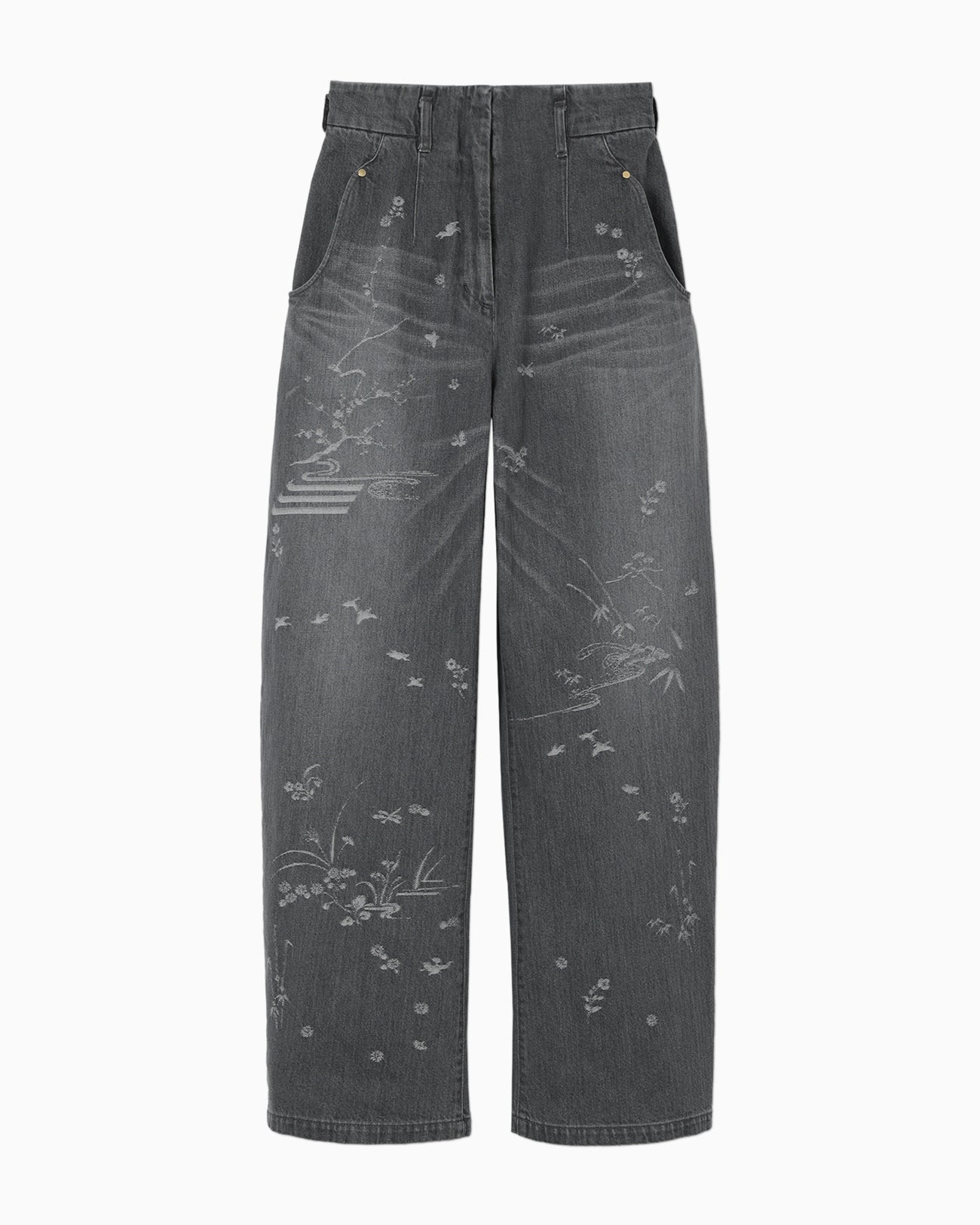 Nature Pattern Jacquard Wide Leg Jeans - grey