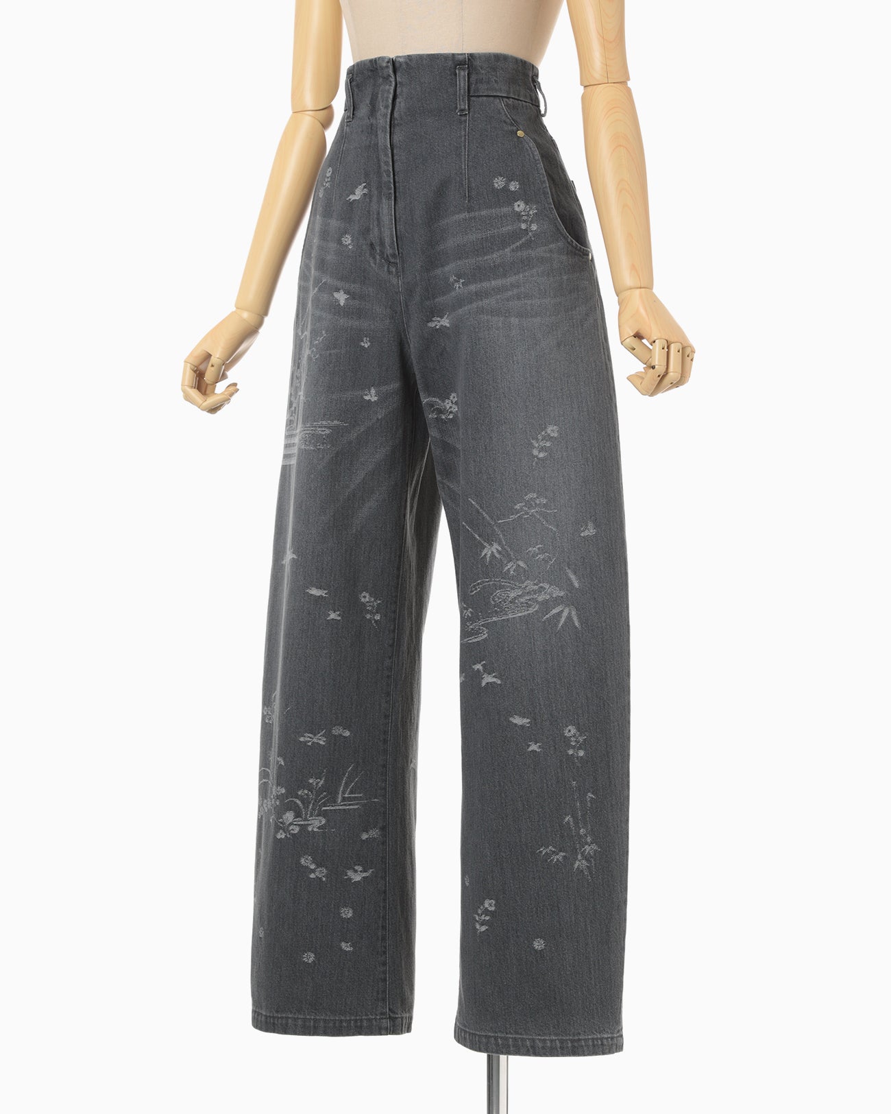 Nature Pattern Jacquard Wide Leg Jeans - grey