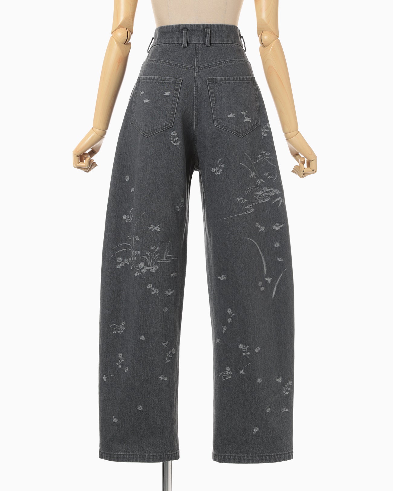Nature Pattern Jacquard Wide Leg Jeans - grey