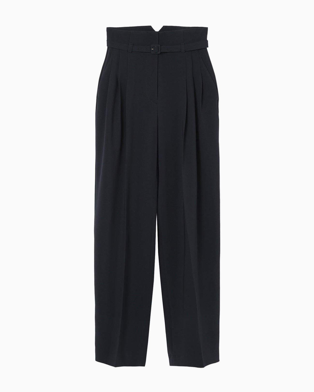 Triacetate Polyester Georgette High Waisted Trousers - navy