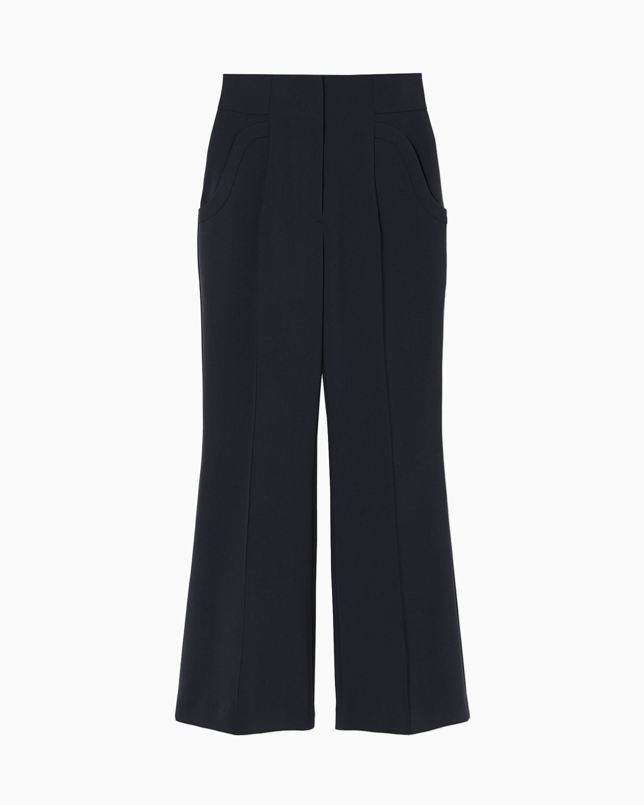 Acetate Polyester Collarless Cropped Suit Trousers - navy