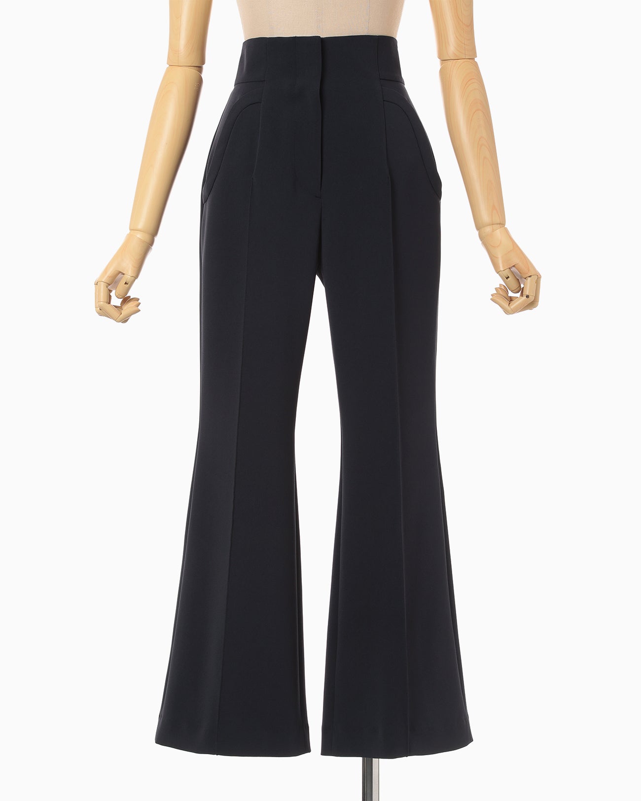 Acetate Polyester Collarless Cropped Suit Trousers - navy