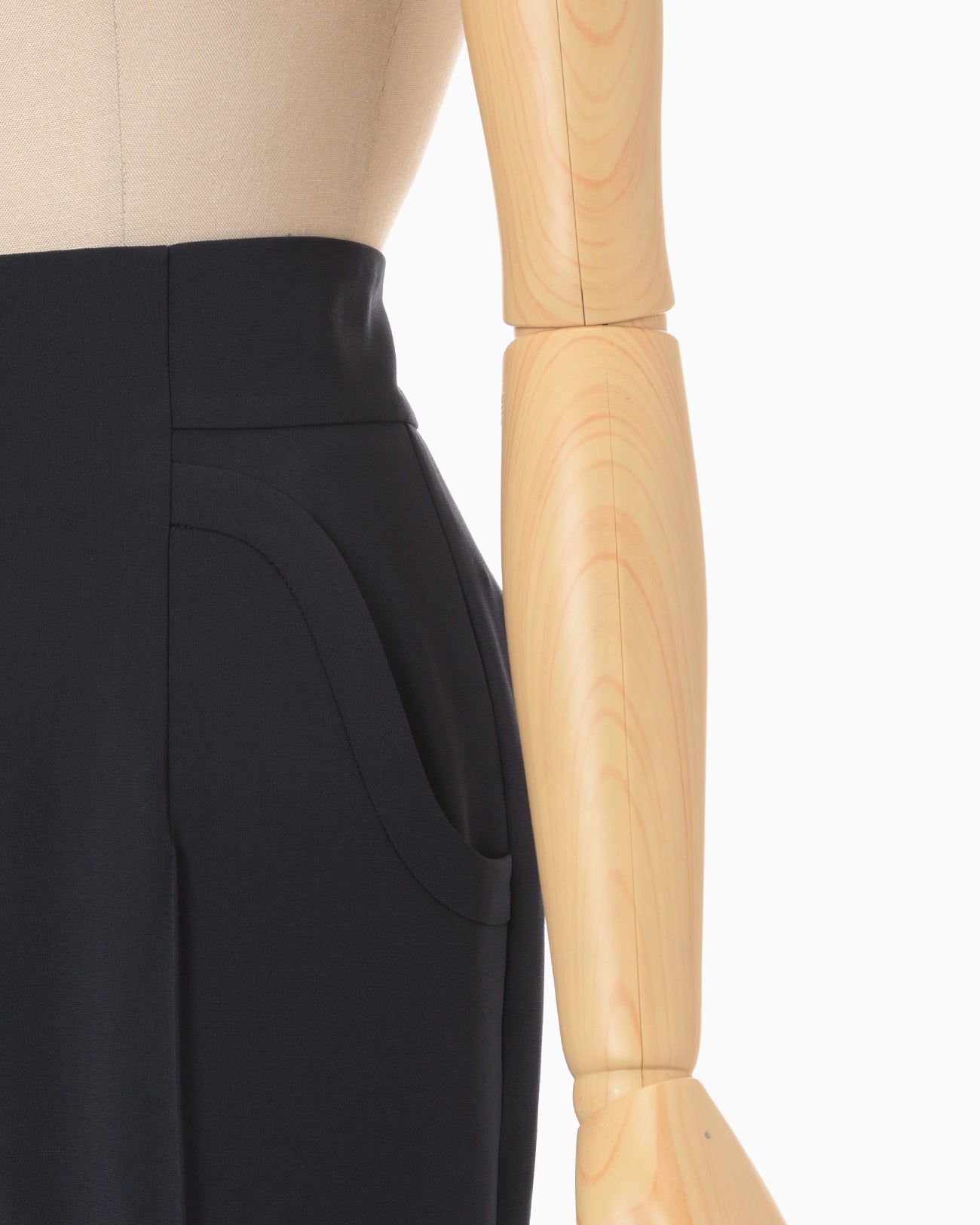 Acetate Polyester Collarless Cropped Suit Trousers - navy