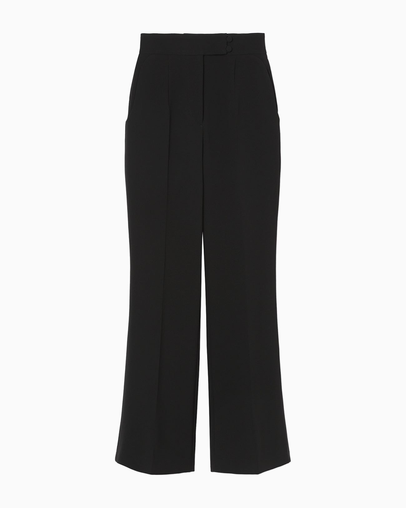 Acetate Polyester High Waisted Center Creased Suit Trousers - black