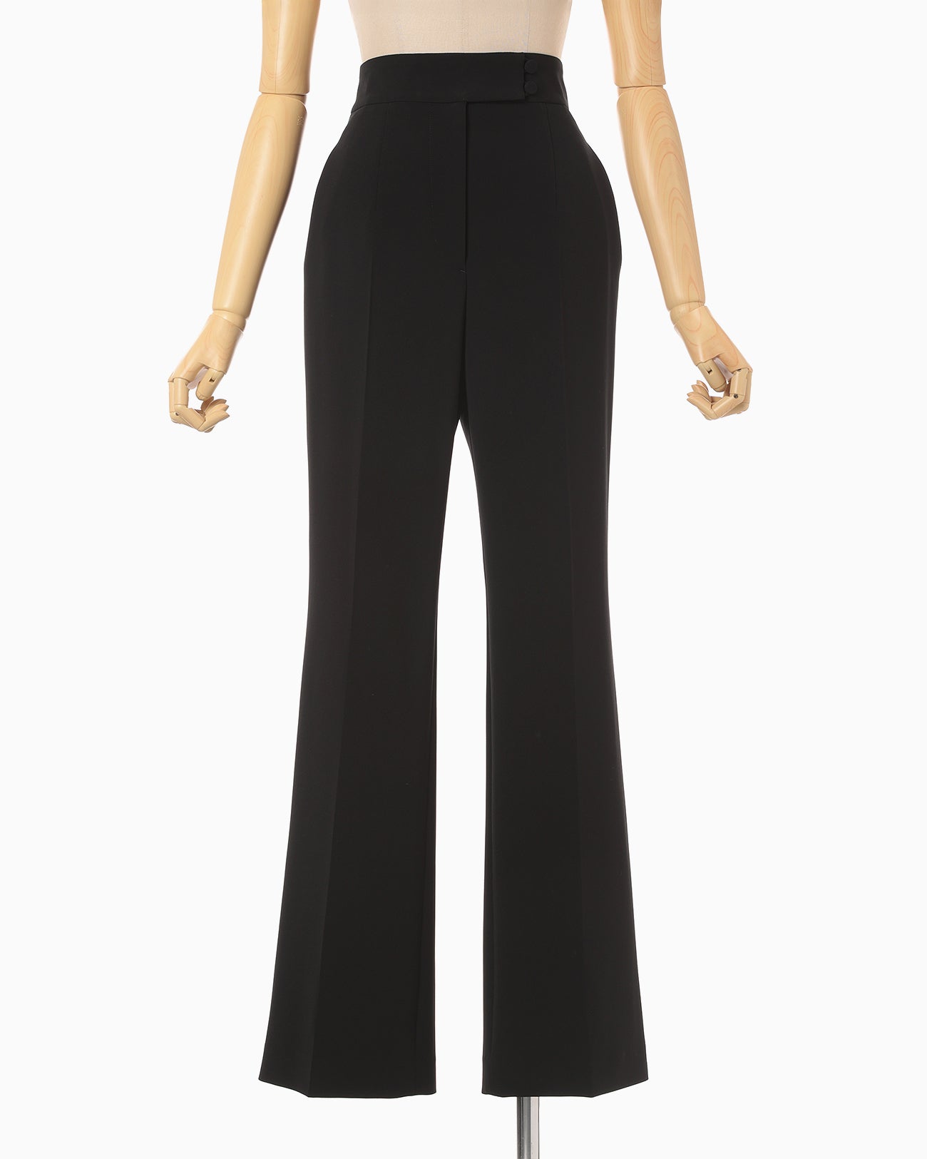 Acetate Polyester High Waisted Center Creased Suit Trousers - black