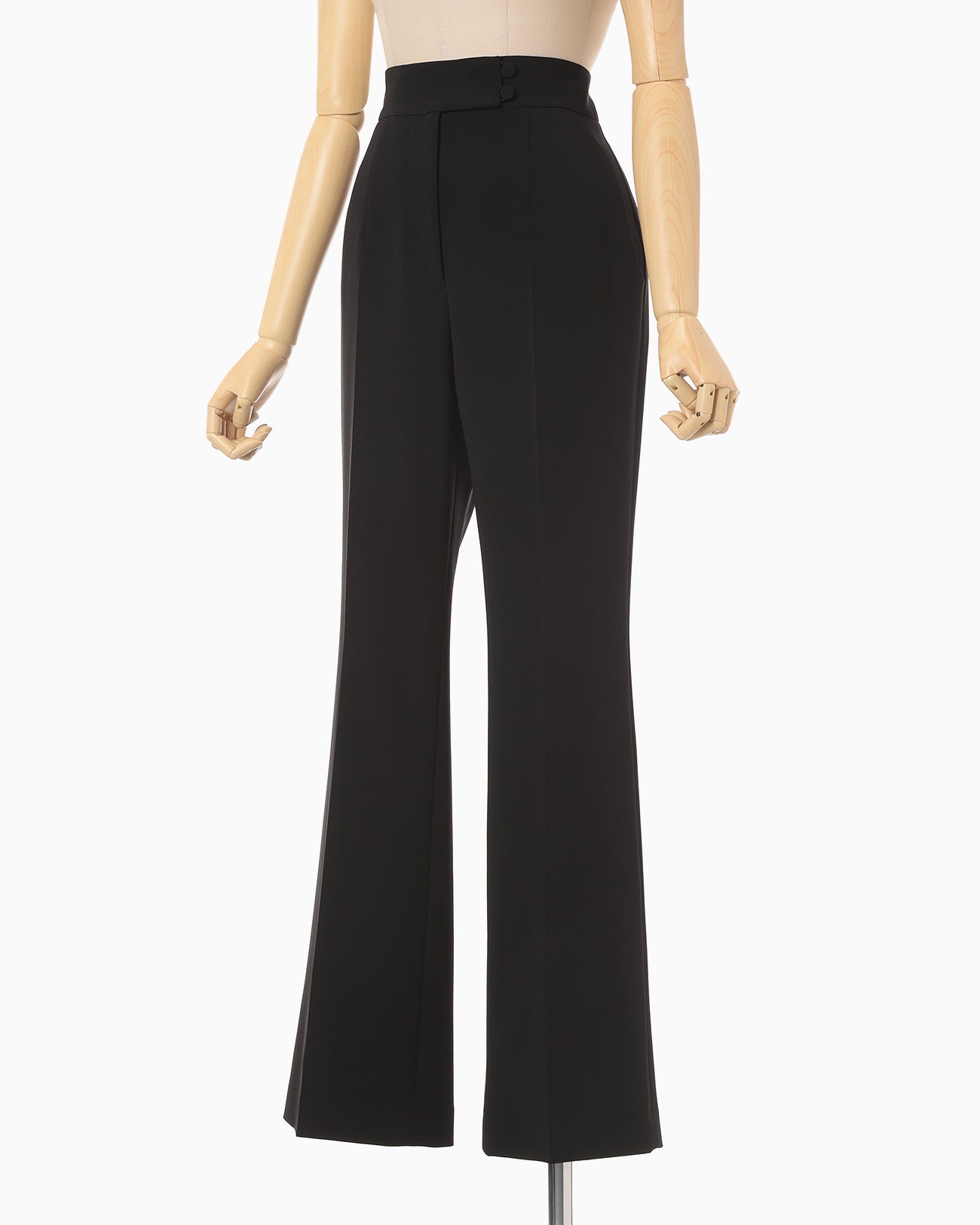 Acetate Polyester High Waisted Center Creased Suit Trousers - black