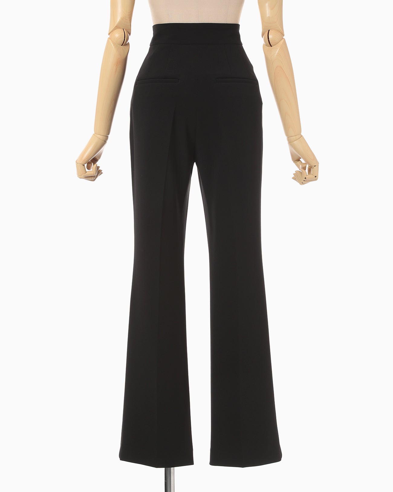 Acetate Polyester High Waisted Center Creased Suit Trousers - black