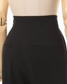 Acetate Polyester High Waisted Center Creased Suit Trousers - black