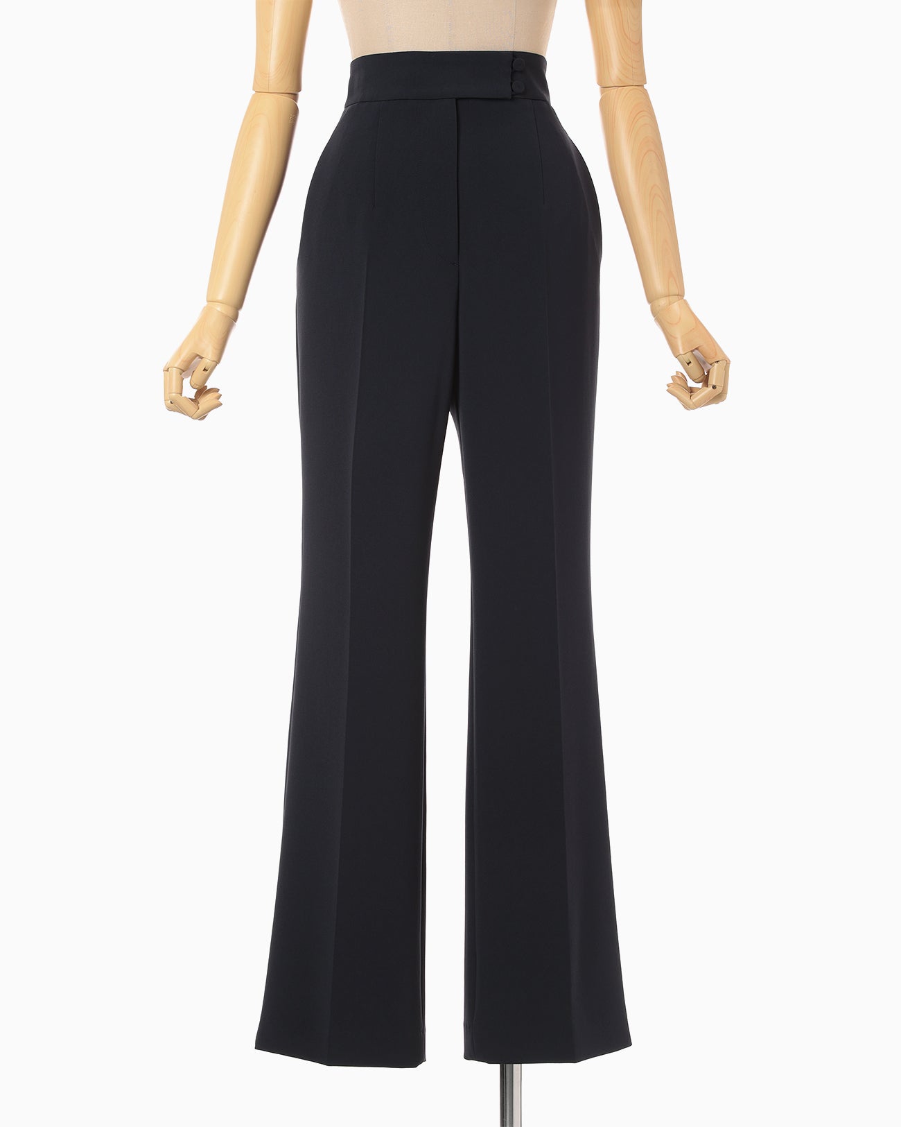 Acetate Polyester High Waisted Center Creased Suit Trousers - navy