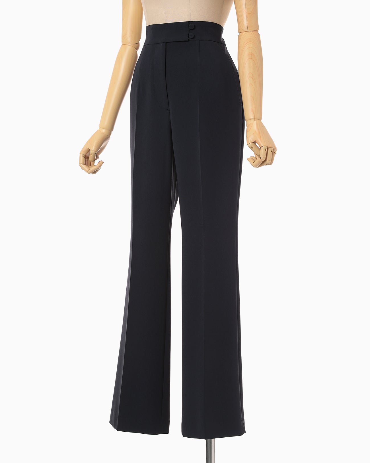 Acetate Polyester High Waisted Center Creased Suit Trousers - navy